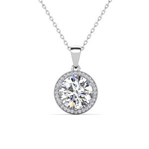 Cate & Chloe Mariah 18k White Gold Plated Halo Pendant Necklace